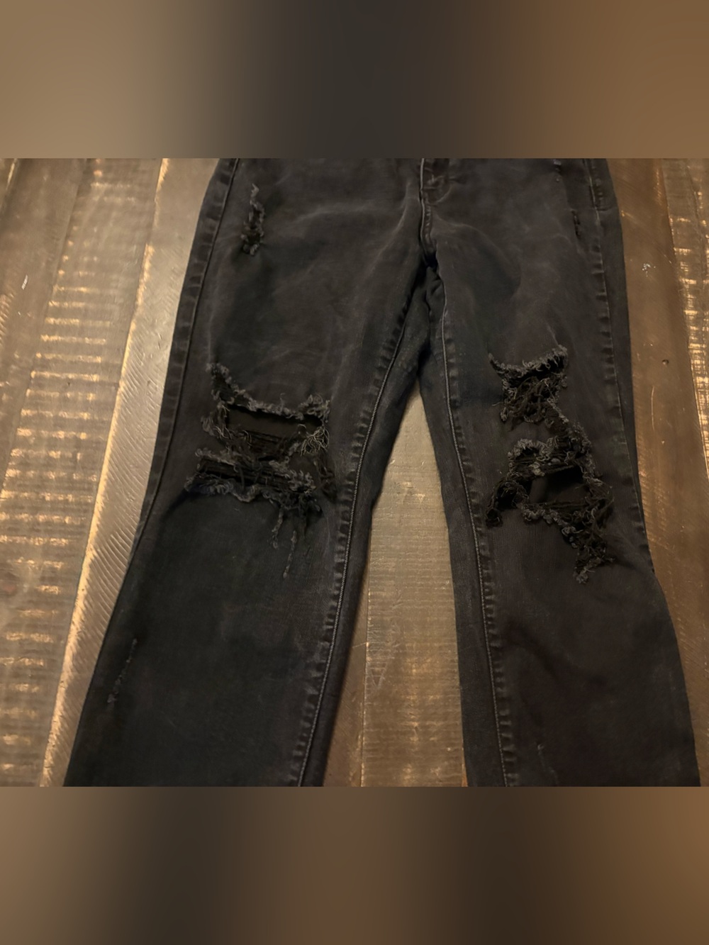 Judy Blue Black Distressed Raw Hem Straight Leg Jeans Stretchy Lightweight 5/27 - Picture 3 of 9